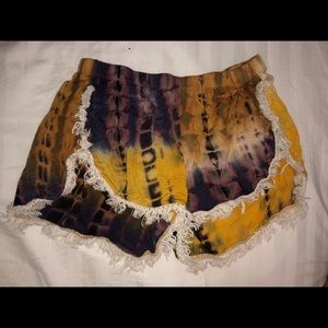 Natural life purple and yellow tie dye shorts